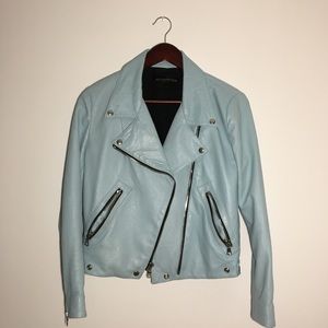 Light/sky blue leather jacket